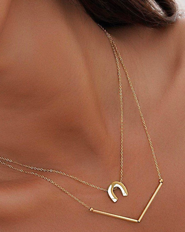 گردنبند استیل دو زنجیره نعل