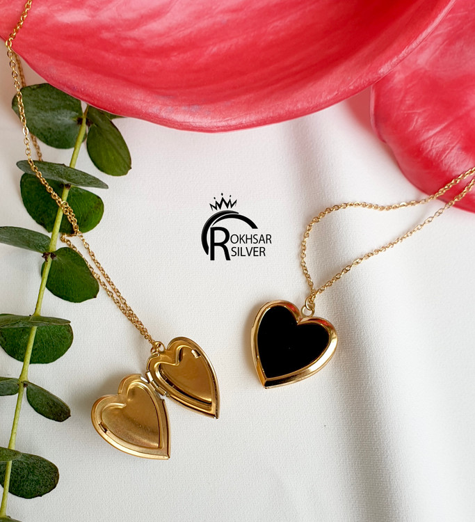 گردنی استیل زنانه مدل قلب با رنگ صدفی ومشکی