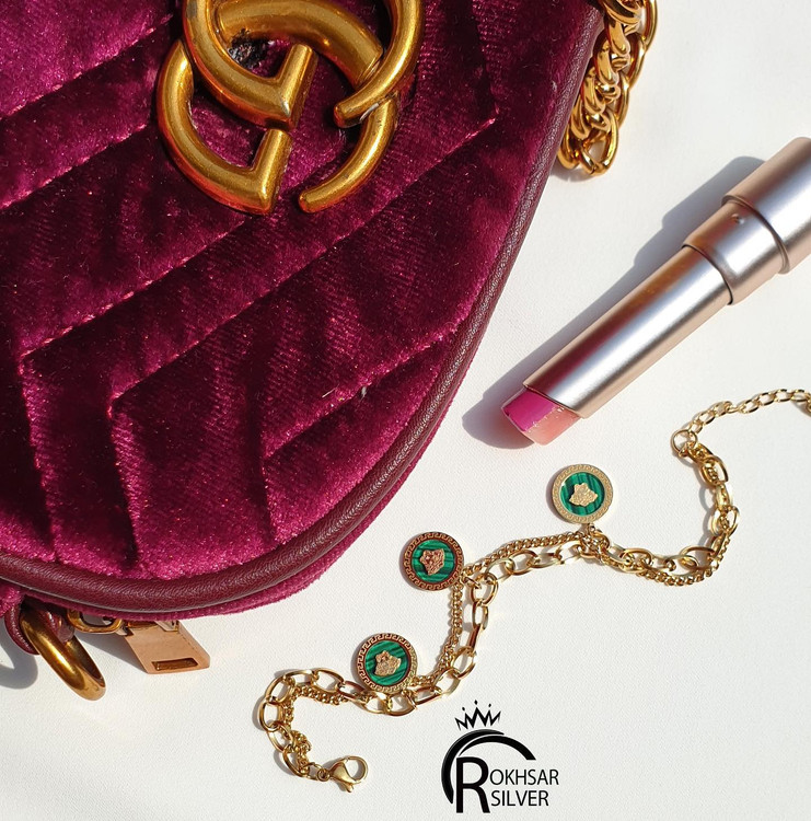 دستبند استیل زنانه با سنگ مالاکیت