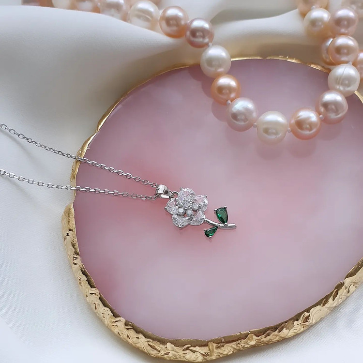 زنجیر پلاک نقره ظریف مدل گل با عیار۹۲۵