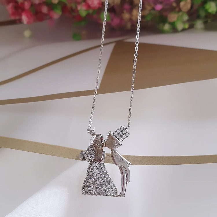 گردنبند نقره زنانه عروس وداماد طرح طلا