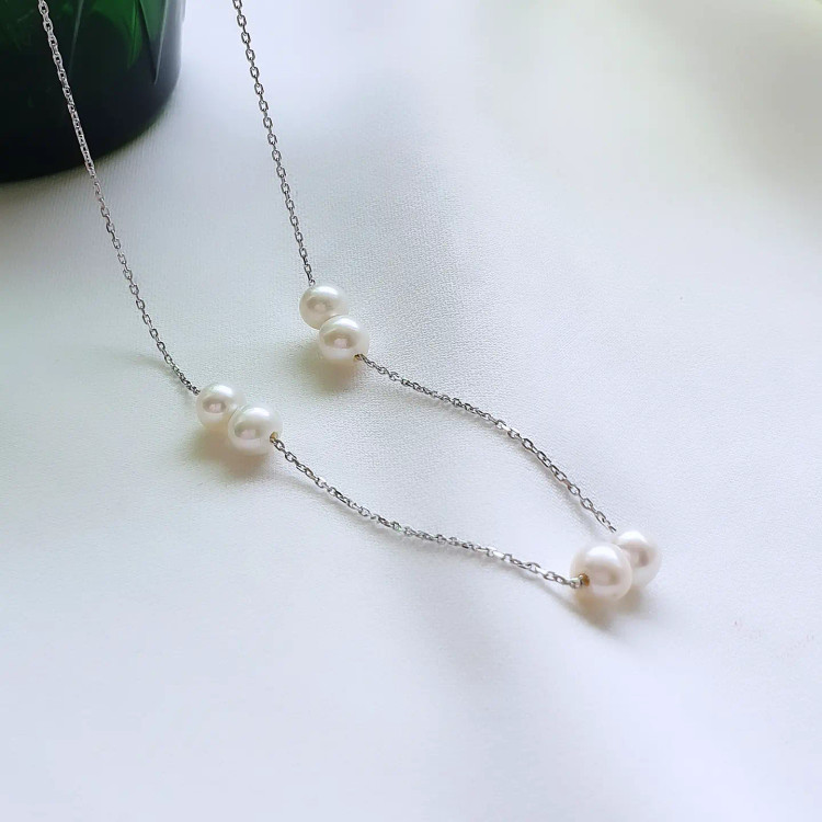 گردنبند نقره زنانه مروارید طرح طلا