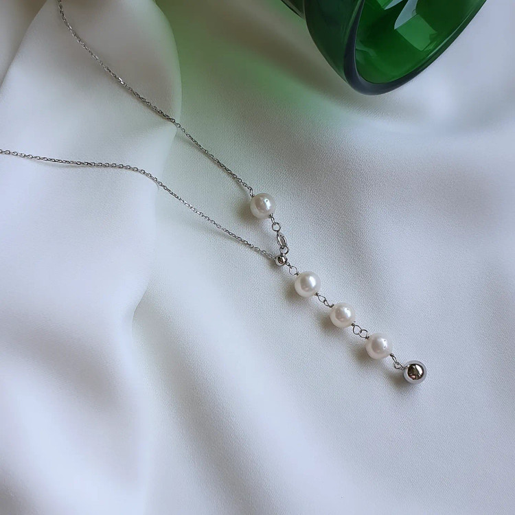 گردنی زنانه نقره مروارید طبیعی با عیار ۹۲۵