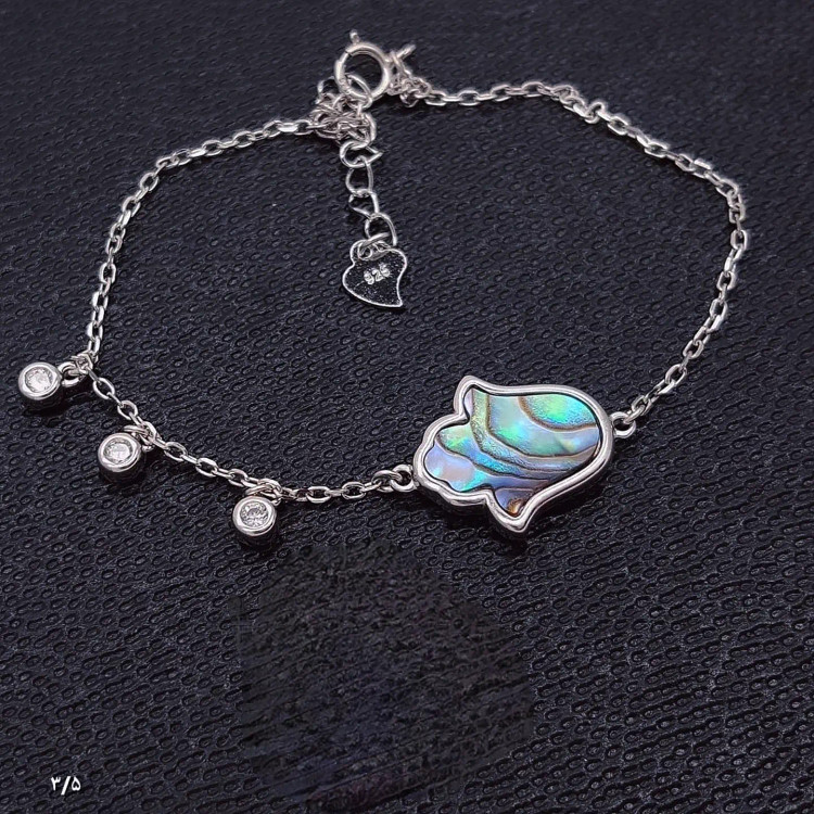 دستبند نقره با صدف طبیعی هفت رنگ