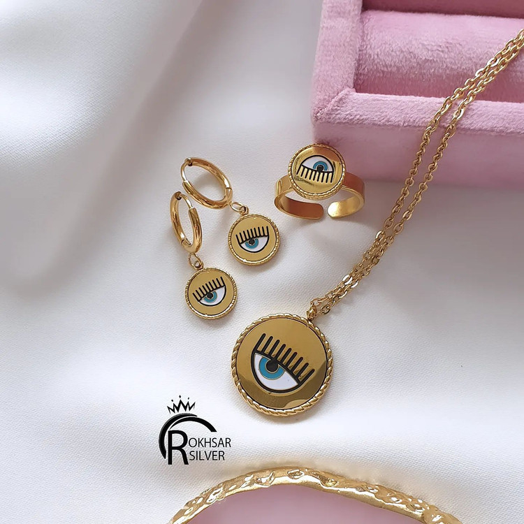 ست کیارا رنگ طلایی با زنجیر و انگشتر