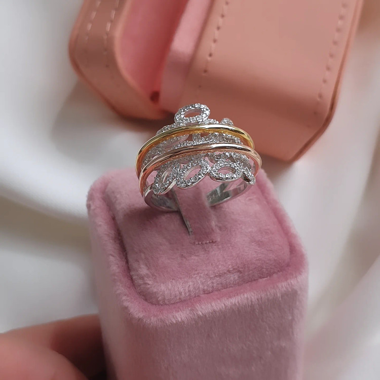 انگشتر نقره با آبکاری طلایی و سفید