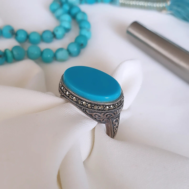 انگشتر نقره مردانه طرح فیروزه