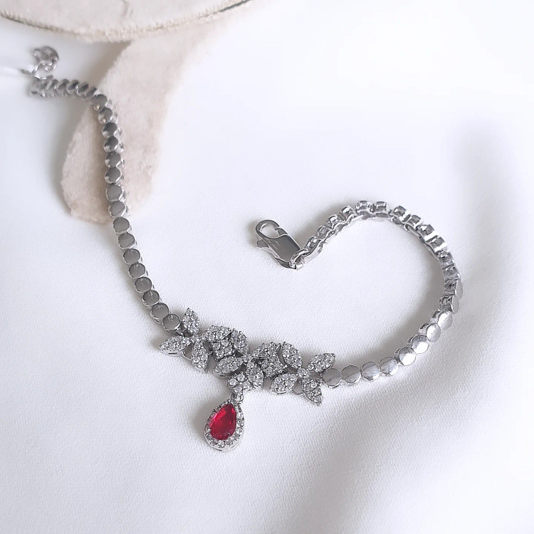 دستبند نقره یاقوت قرمز عیار 925