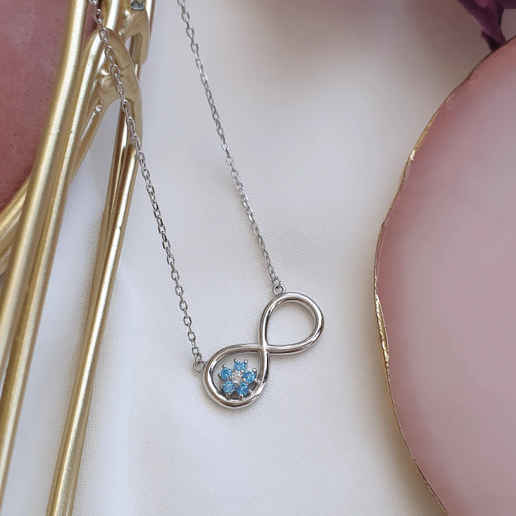 گردنبند دخترانه نقره بی نهایت با گل آبی