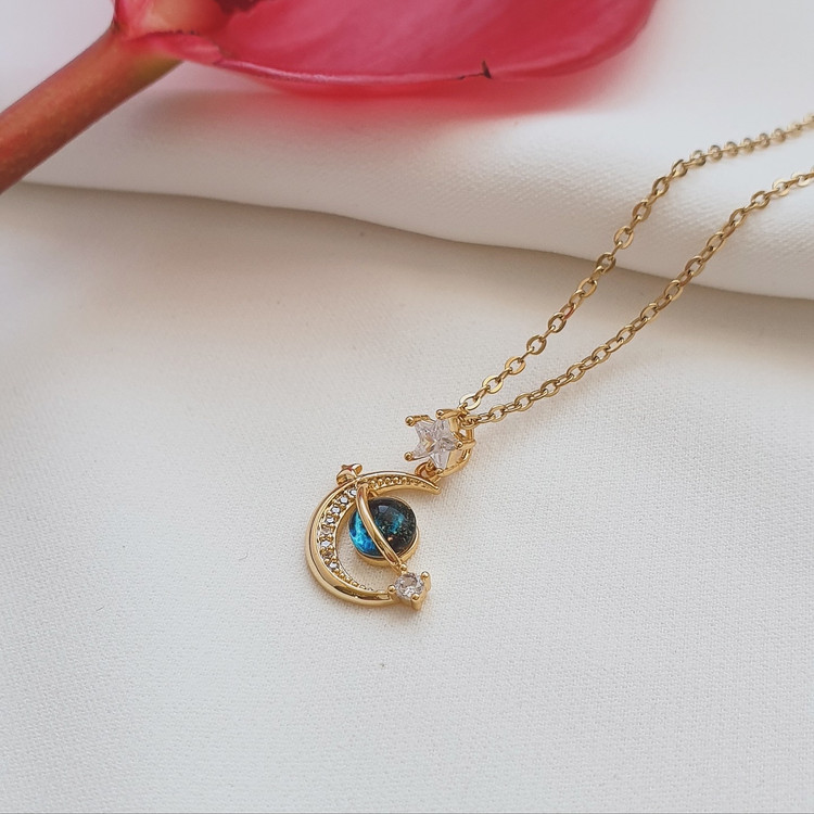 گردنی استیل ماه و ستاره آبی