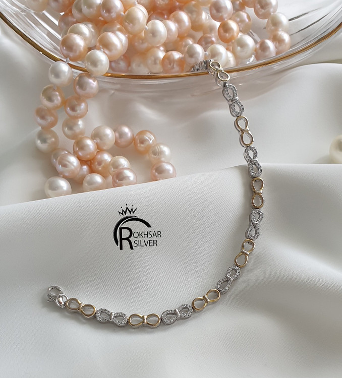 دستبند نقره دو رنگ