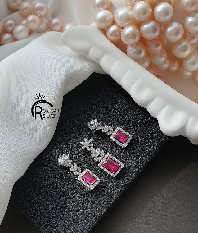 نیم ست نقره با سنگ صورتی