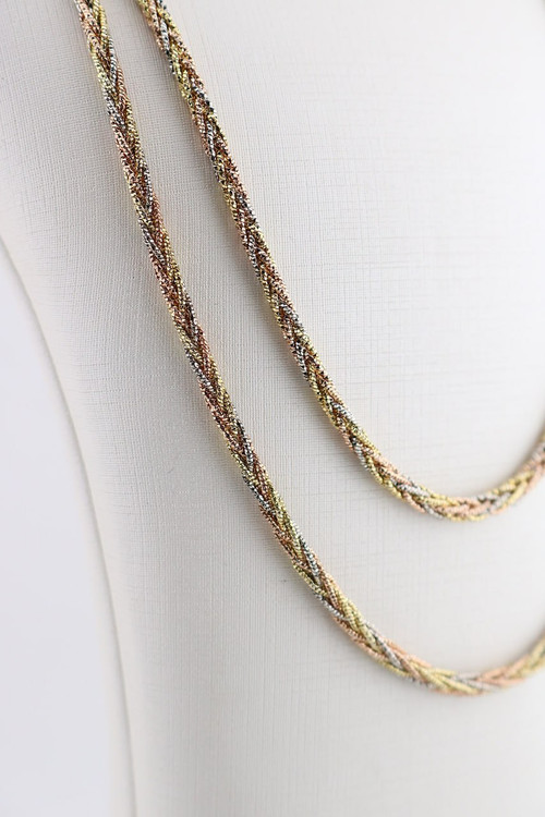 گردنی سه رنگ بافته شده نقره ایتالیایی