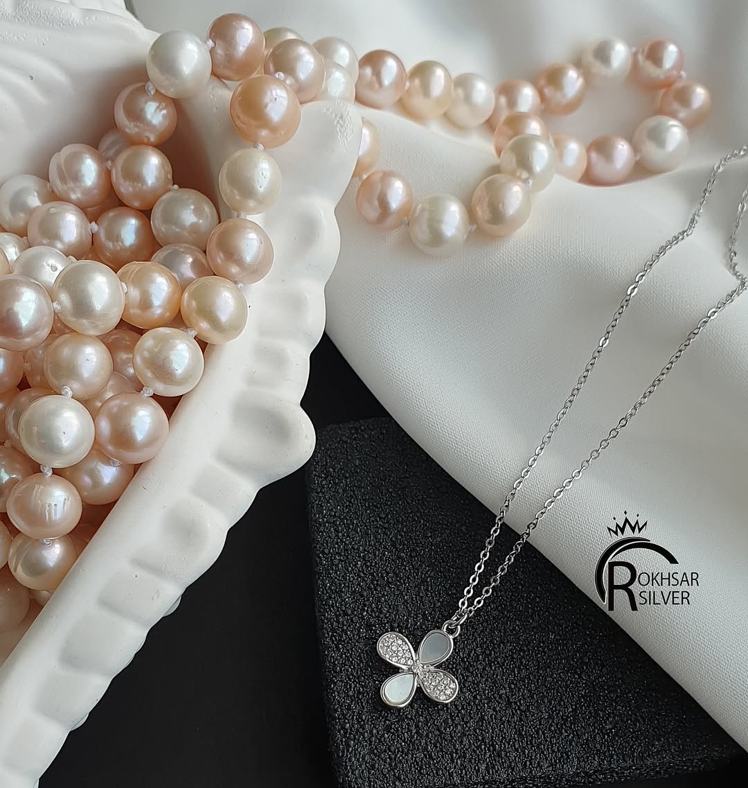 گردنی نقره گل با صدف طبیعی