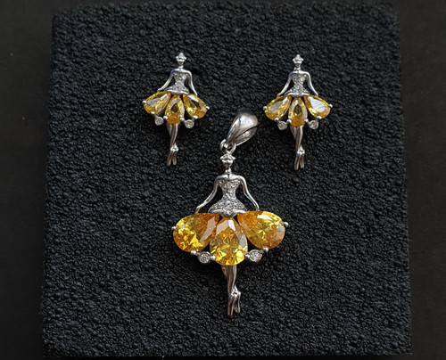 ست بالرین نقره با سنگ سیترین