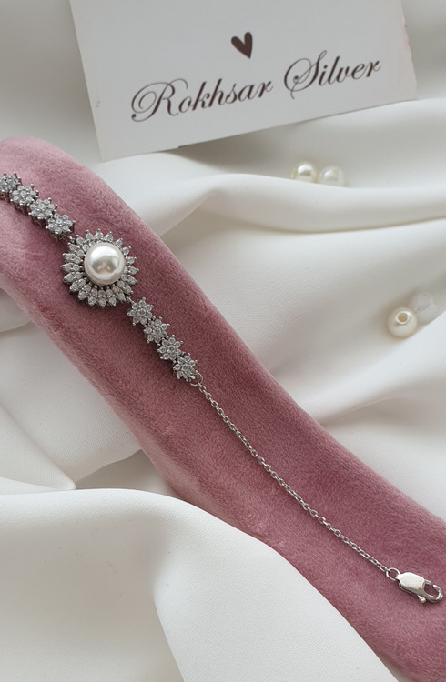 دستبند نقره مرواریدی عیار 925