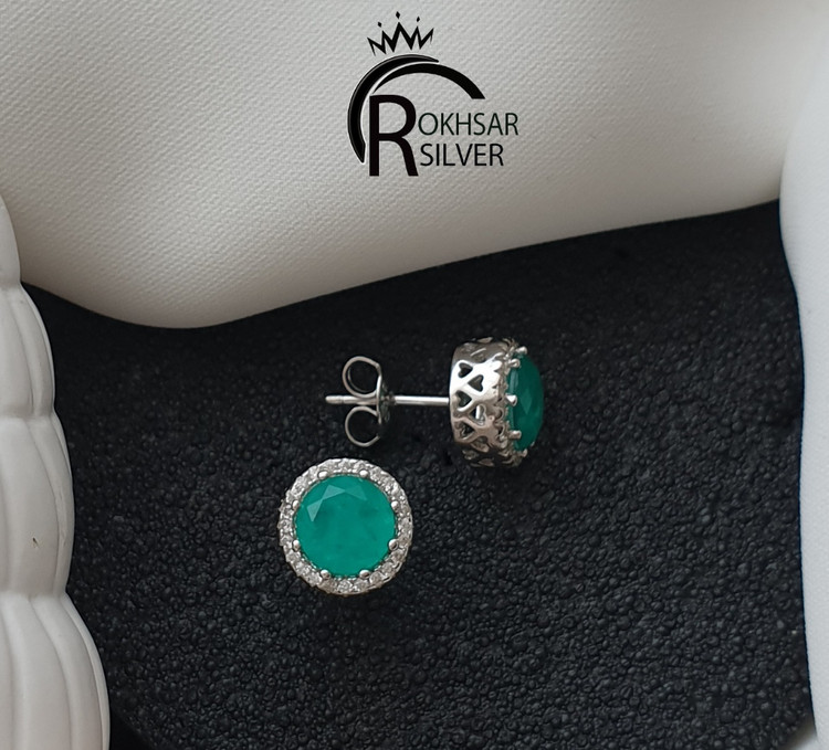 گوشواره نقره چسبان با سنگ دابلت