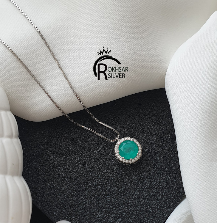 زنجیر و پلاک نقره با سنگ اصل