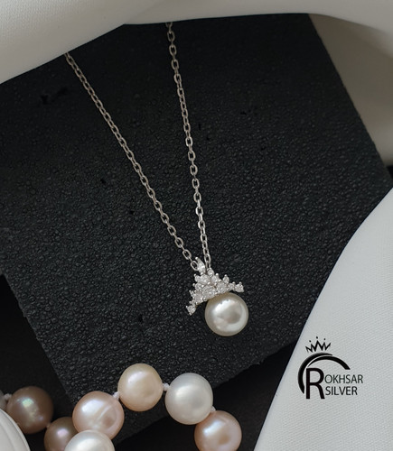 گردنی نقره با مروارید اصل و زنجیر ایتالیا