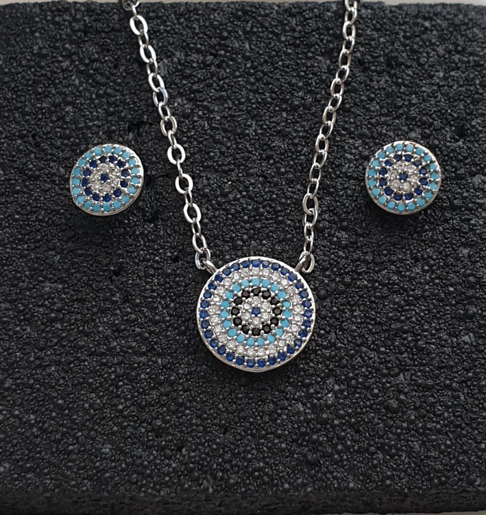 پلاک چشم نظر استیل مدل دایره با گوشواره چسبان چشم نظر استیل