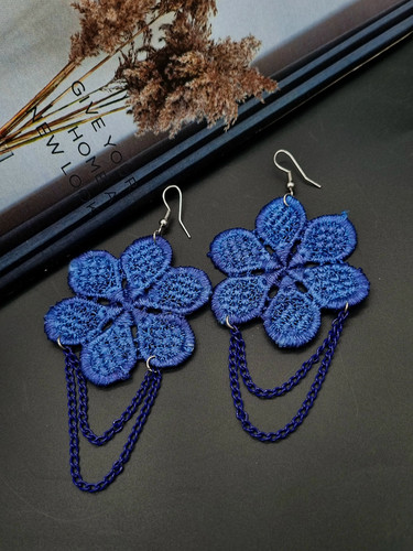 گوشواره گل گیپوری آبی تیره