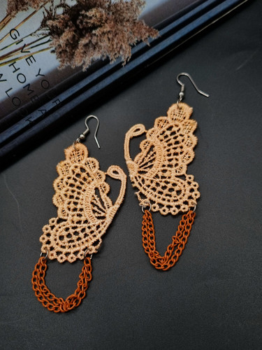 گوشواره پروانه گیپوری نارنجی روشن