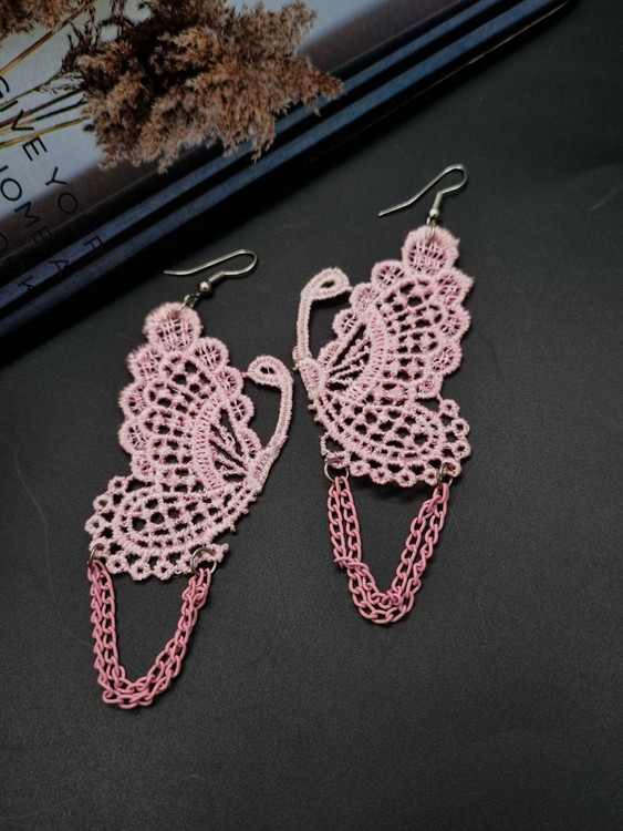 گوشواره پروانه گیپوری صورتی