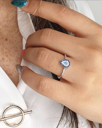 انگشتر نقره مدل اشک چشم نظر