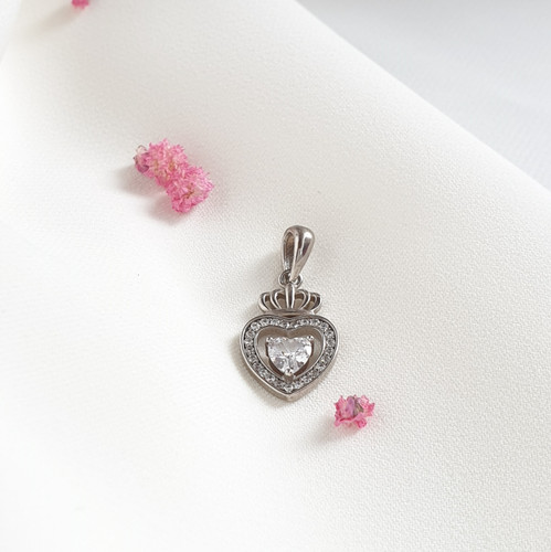 مدال نقره قلب تک نگین