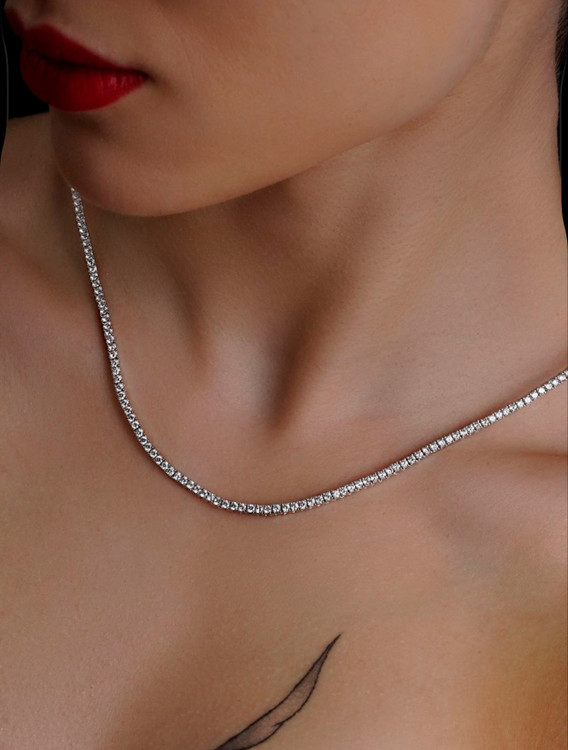 گردنی تنیس نقره اصل با نگین مربعی کوچک