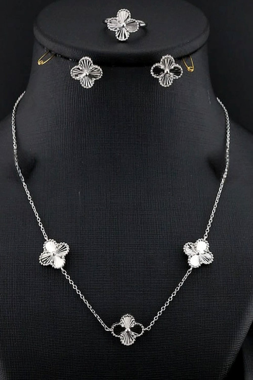 ست کامل ونکلیف نقره مدل سه گل با تراش لیزری دو رو