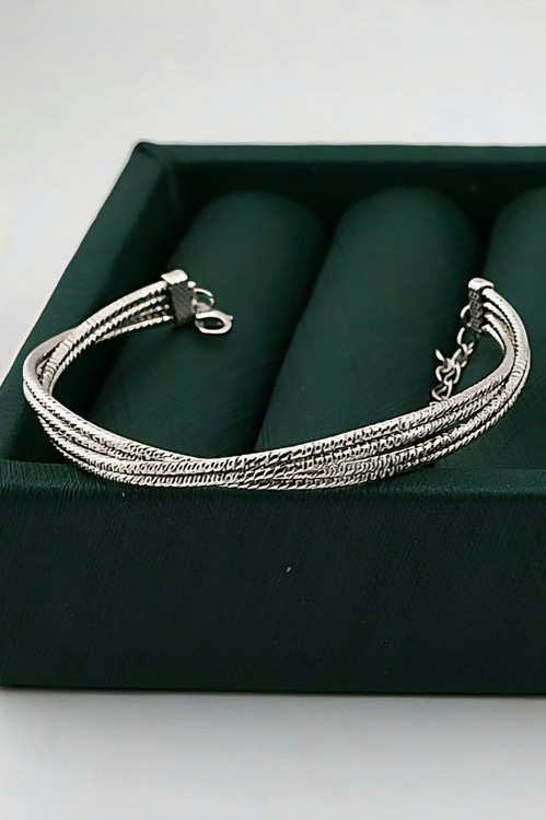 دستبند نقره النگویی طرح تراش بدون نگین