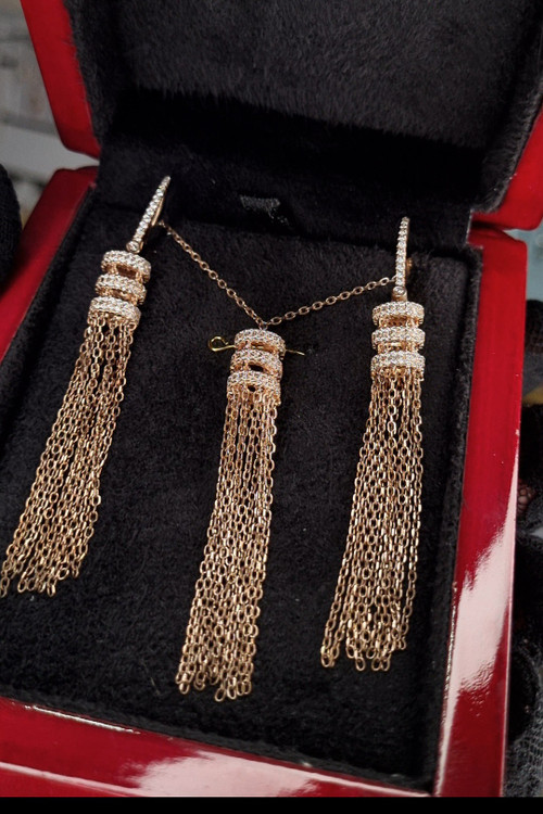 نیم ست نقره زنانه جواهری با آبکاری رزگلد