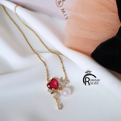 گردنی قلب صورتی با آبکاری طلا