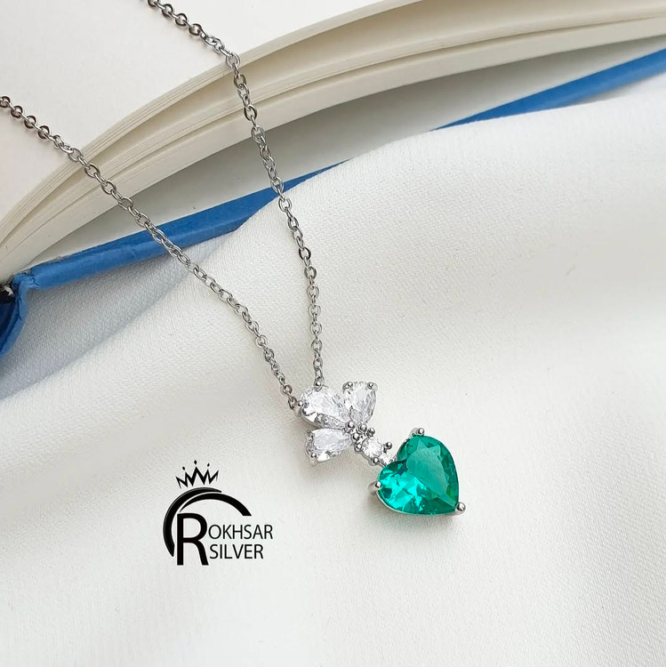 گردنی قلب فیروزه ای طرح جواهر