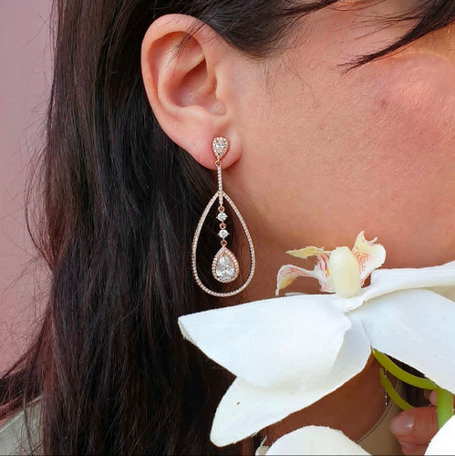 گوشواره مجلسی جواهری به رنگ رزگلد