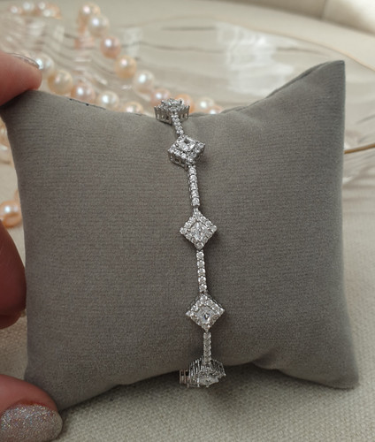 دستبند تنیسی نقره مدل لوزی