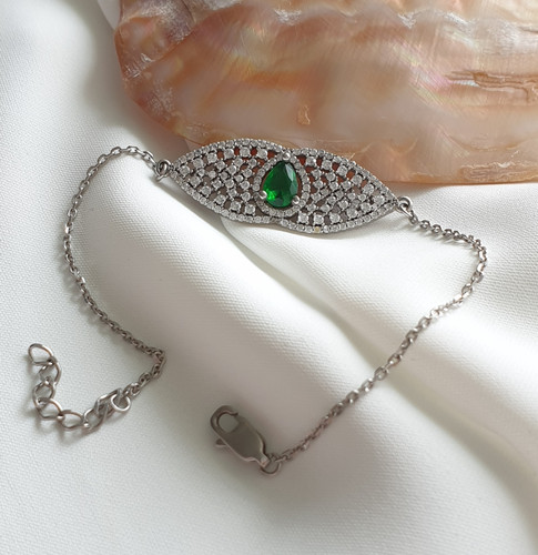 دستبند نقره با سنگ سبز