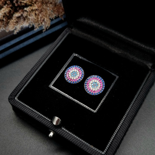 گوشواره نقره چشم نظررنگی رنگی