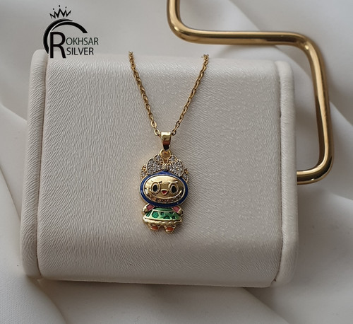 گردنبند دخرانه استیل مدل لبوبو و ضد حاسیت و طرح طلا کد RS_2077