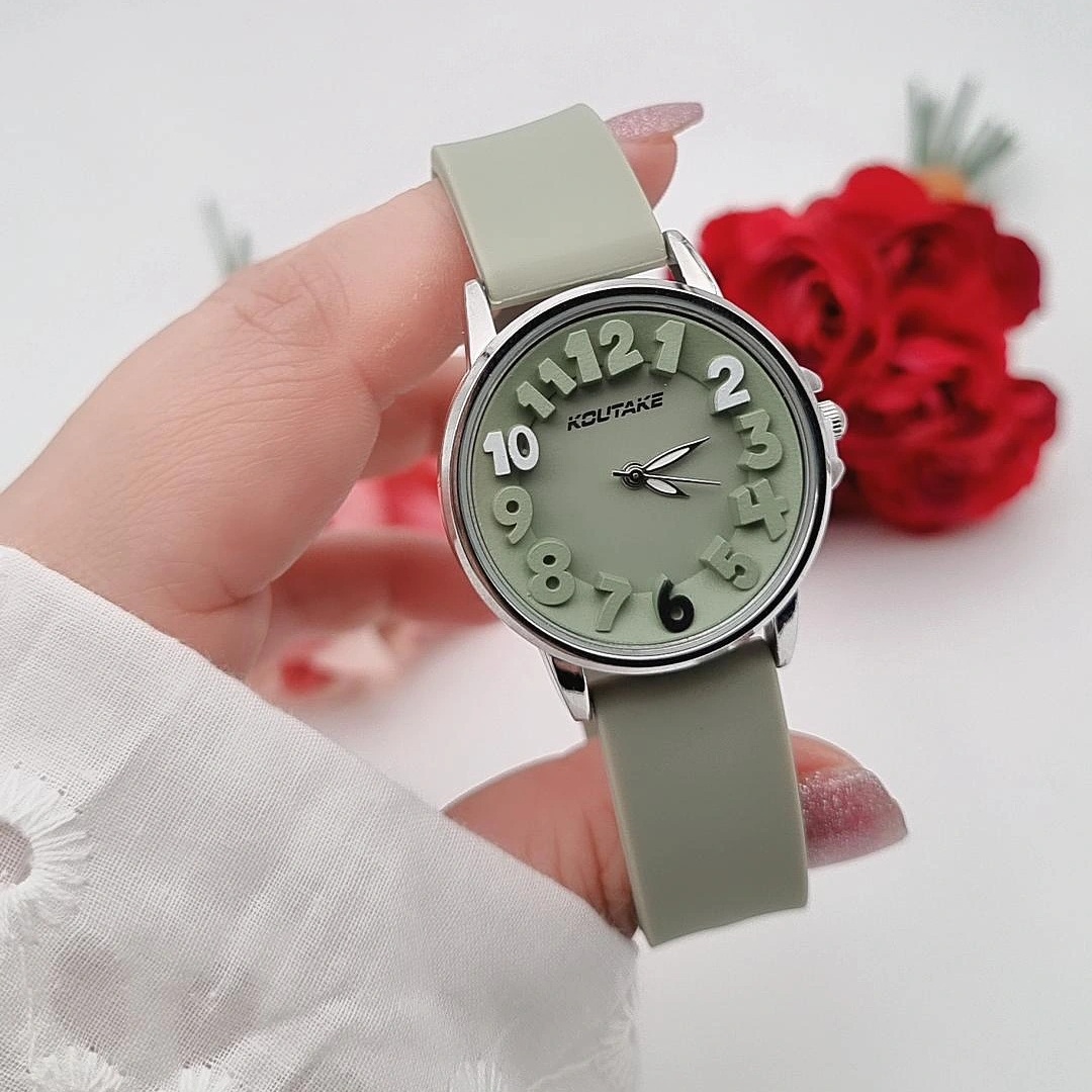 ساعت مچی زنانه صفحه گرد و  بند سیلیکونی موکایی  _ کد-RS2188