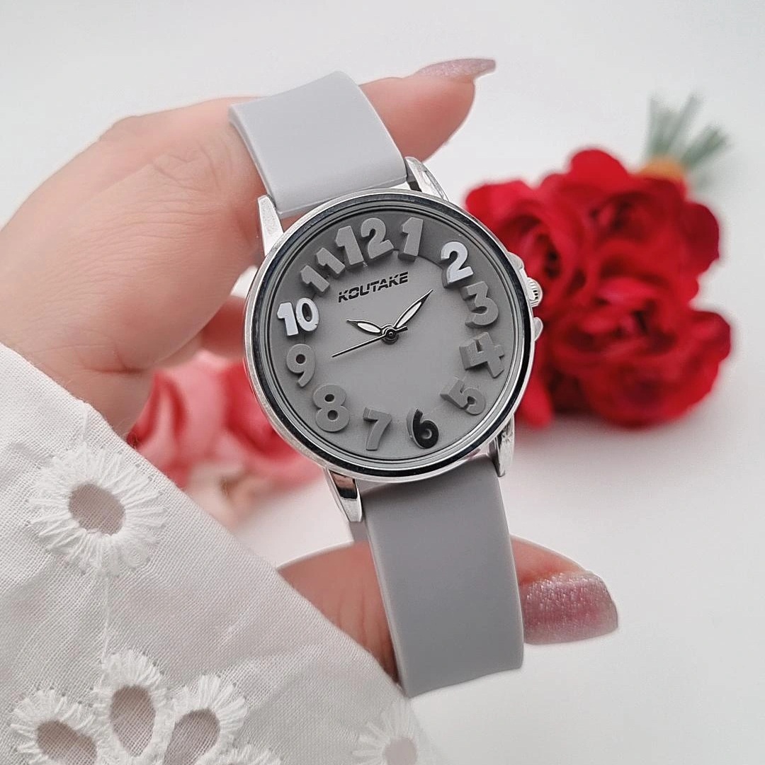 ساعت مچی زنانه صفحه گرد با بند سیلیکونی طوسی  کدRS_2191