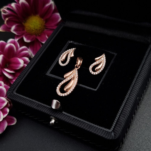 نیم ست نقره زنانه طرح اشکی با آبکاری رزگلد و عیار 925 کد RS_2218