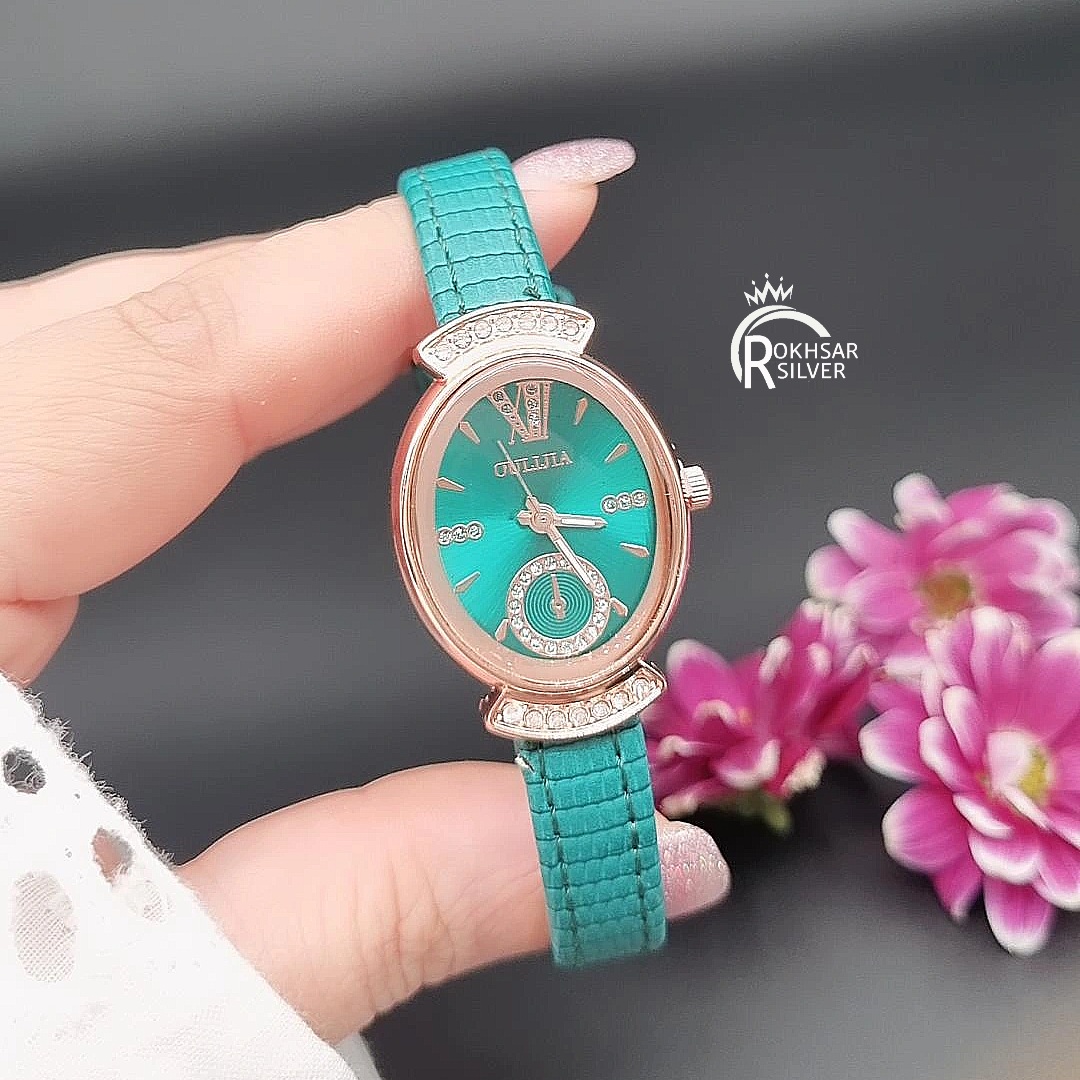 ساعت مچی زنانه مدل صفحه بیضی با بند چرم کد RS_2246