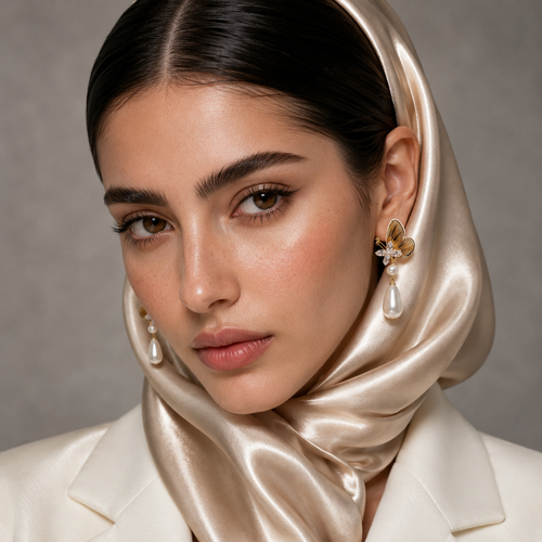 گوشواره زنانه مدل مروارید مخروطی و پروانه کد ۲۲۵۷