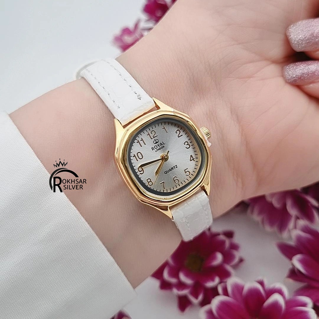 ساعت مچی زنانه رویال (Royal) مدل نگین‌دار با بند چرمی سفید کد  RS_2259