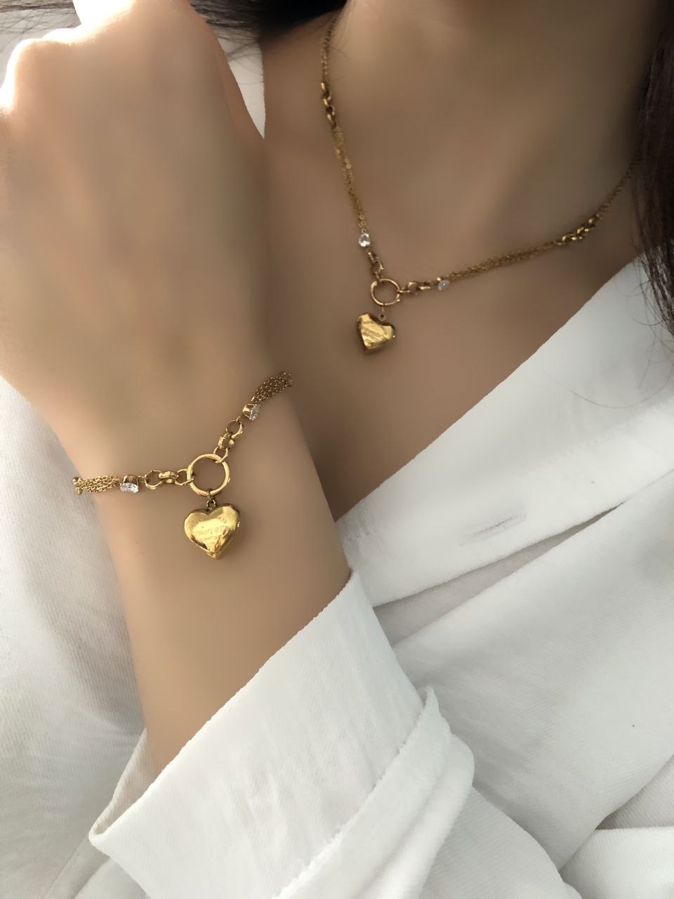 سرویس زنانه استیل مدل قلب تیفانی و طرح طلا کد ۲۲۸۶