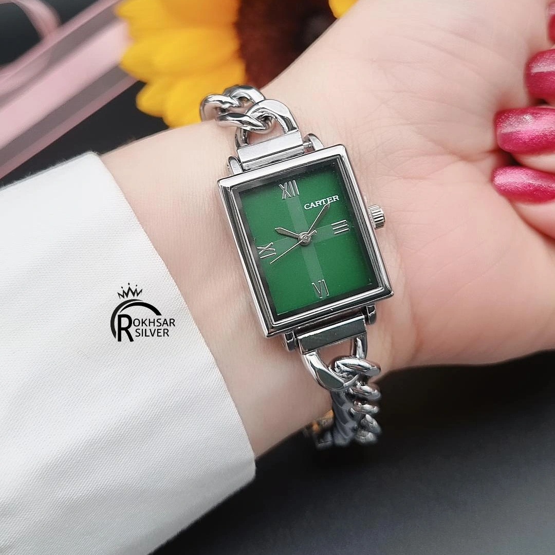 ساعت مچی زنانه مدل مستطیلی صفحه یشمی و بند کارتیر کد RS_2334