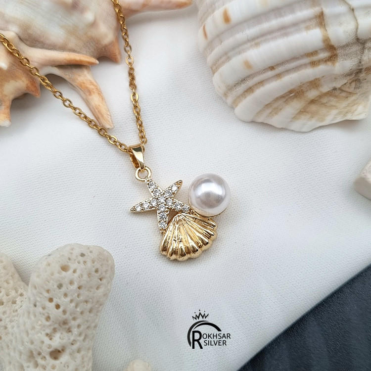 گردنبند زنانه مدل فانتزی ستاره دریایی و صدف و مروارید کد RS_2366