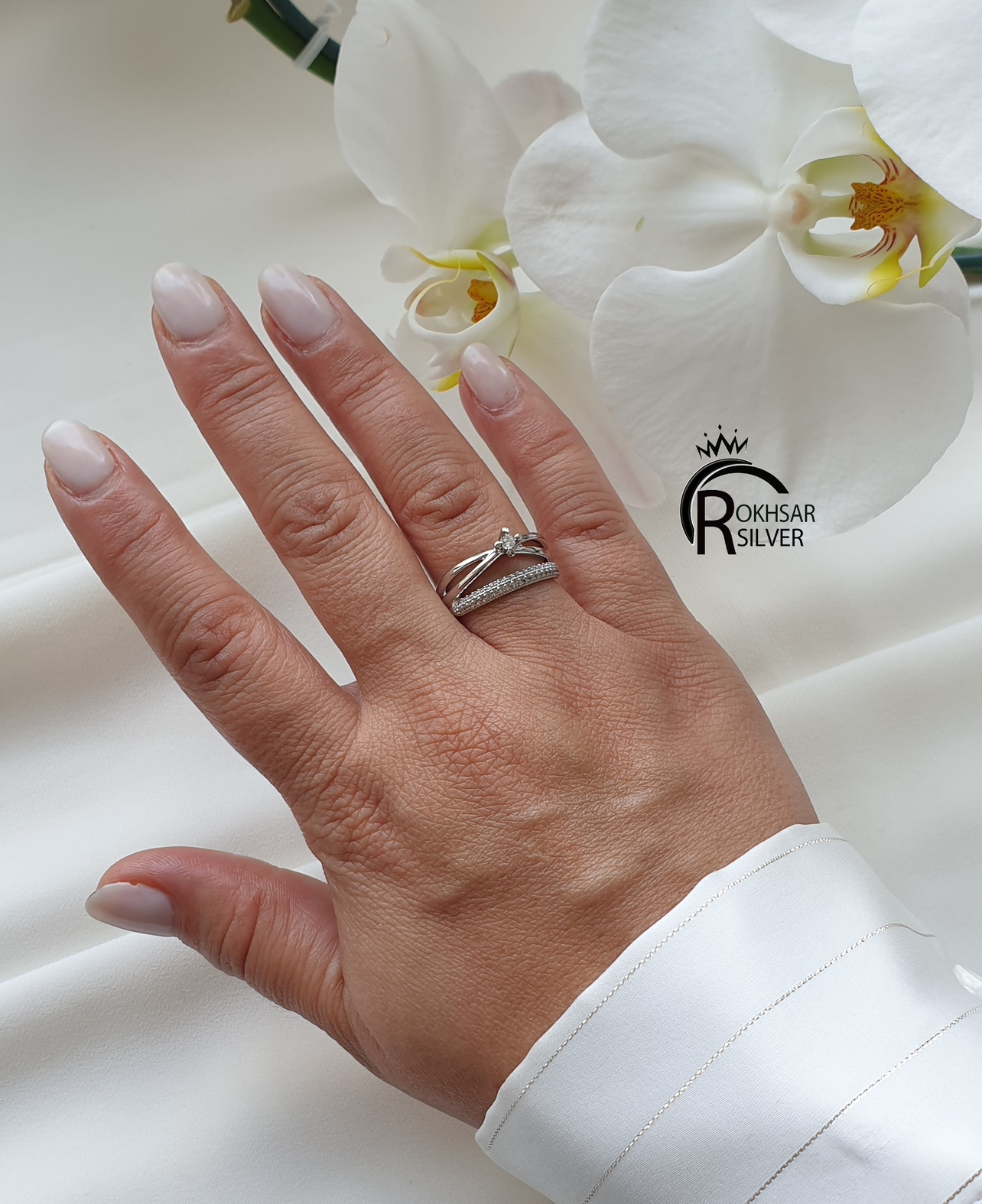 انگشتر زنانه ژوپینگ مدل حلقه تک نگین و پشت حلقه تنیسی کد RS_2386